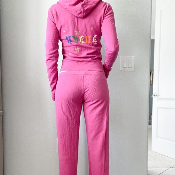 RARE Vintage Y2K Juicy Couture Pink Hooded Zip-Up Jacket + Matching Sweatpants - Picture 2 of 16